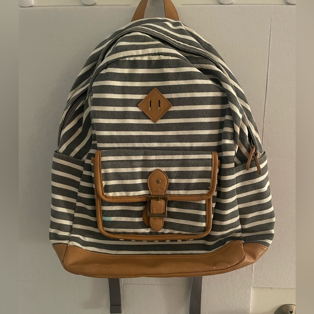 Grey and white striped backpack